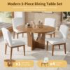 Topmax - 5 Piece Modern Extendable Round Dining Table Set With Removable Leaf For Small Places - Walnut / Beige - Image 2