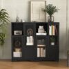 Modern Painted Cabinet With Glass Doors And Drawer - Black - Image 3