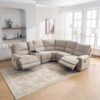 Modern Manual Reclining Living Room Furniture Set With USB Ports, Hidden Storage, Led Light Strip And 2 Cup Holders - Cream - Image 9