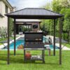 Grill Hardtop Gazebo Outdoor Metal Hard Top Gazebo, Permanent Bbq Gazebo With Galvanized Steel, Aluminum Framed Pavilion With Shelves - Dark Brown - Image 2