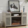 Modern Solid Wood Cabinet With Adjustable Shelves And Remote-Controlled Fireplace - Light Gray - Image 6