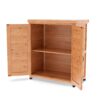 Rustic Cedar Potting Bench With Storage Cabinet And Metal Table Top For Outdoor Patio - Light Brown - Image 14