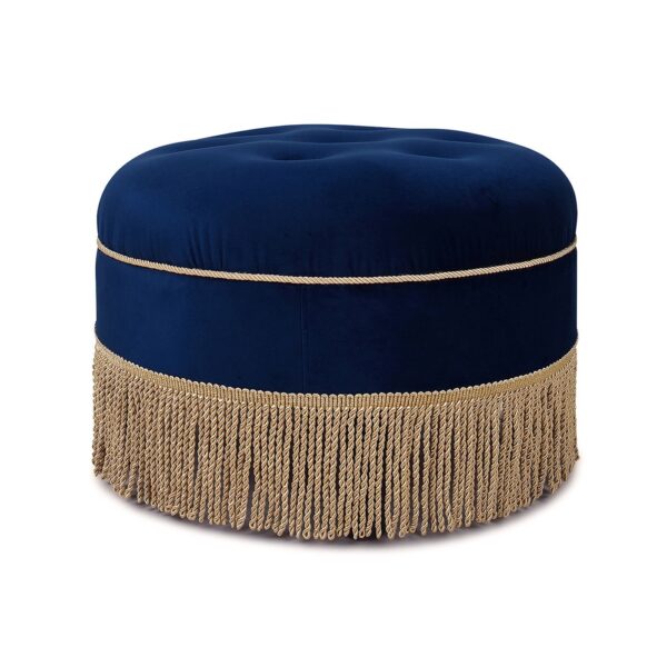 Yolanda - Round Upholstered Accent Ottoman - Navy Blue / Gold