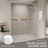 Double Sliding Shower Door, Semi Frameless Bypass Bathroom Sliding Door With 1 / 4" (6Mm) Tempered Glass For Walk In Shower - Brushed Nickel - Image 5
