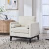 Wide Modern Farmhouse Performance Accent Chair With Black Legs, Wood Base Reading Armchair Single Sofa With 2 Bolster Pillows For Living Room Offices And Lounge - Ivory - Image 5