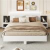 King Size Floating Platform Bed, With LED Lights, Bedside Nightstand - White - Image 8
