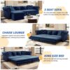 3 In 1 Pull Out Sofa Bed, Convertible Sleeper Sofa Bed, King Size Sofa Bed, Chaise Lounge, Velvet T3 Seater Sofa With Movable Ottoman, Tufted Design - Blue - Image 9