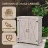 Rustic Cedar Wood Potting Bench With Storage Cabinet And Metal Top For Outdoor Patio - Gray - Image 4
