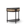 Boho Rattan Semi Circle End Table With Sliding Door, Elegant Wood Accent Table With Storage And Bottom Shelf - Black - Image 14