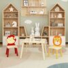 Kids Table And 2 Chairs Set, 3 Pieces Toddler Table And Chair Set, Wooden Activity Play Table Set (Lion&Monkey) - Natural - Image 5