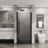 Pivot Shower Door 1 / 4" Tempered Glass Black Semi Frameless - Black - Image 2