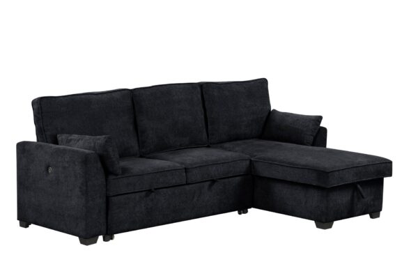 Ember - Sleeper Sectional With Reversible Storage Chaise, USB Charging Ports, And Cupholders - Black