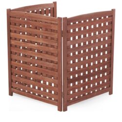 Air Conditioner Fence Screen Outside, Cedar Privacy Fence 3 Panels To Hide Ac & Trash Enclosure - Brown