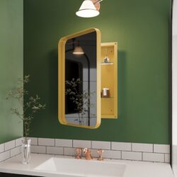 Recessed Metal Framed Medicine Cabinet With Mirror And Adjustable Shelves Wall Mirror With Storage For Bathroom - Matte Gold