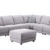 Penelope - Linen Fabric Reversible 7 Piece Modular Sectional Sofa With Ottoman And Pillows - Light Gray - Image 3