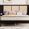 Queen Size Bed Frame With 2 Nightstands Elegant Design With Lamps - Black - Image 18
