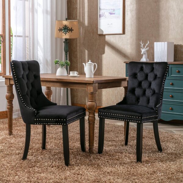 Nikki - Modern, High-End Tufted Solid Wood Contemporary Velvet Upholstered Dining Chair With Wood Legs Nailhead Trim (Set of 2) - Black