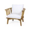 3 Piece Patio Furniture Set, Outdoor Acacia Wood Patio Club Chair With Table, Wooden Patio Furniture, Waterproof Thick Cushion Deep Seating For Porch - Teak / White - Image 4