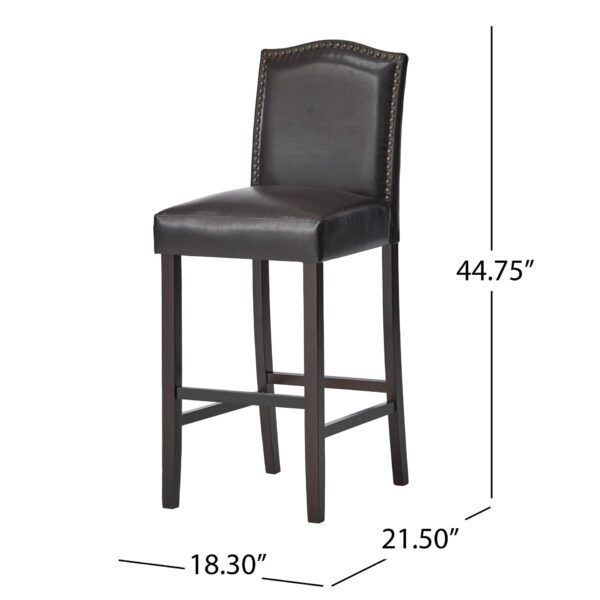 Bar Stools (Set of 2), Upholstered Barstools Armless, Rubber Wood Leg - Brown