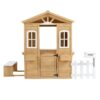 Wooden Playhouse For Kids Outdoor With Working Door, Windows, Mailbox, Bench, Flowers Pot Holder - Natural - Image 11