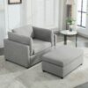 Wide Modern Oversized Armchair With Ottoman Stool, Single Sofa With Lumbar Support, Accent Chair, Reading Chair For Bedroom, Living Room - Light Gray - Image 6