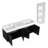Modern Wall Mounted Bathroom Vanity With Double Resin Sink And Storage Rack - Black Chestnut - Image 14