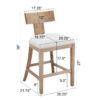 Counter Stools (Set of 2), Upholstered Counter Height Bar Stools With Solid Rubber Wood Frame, Backrest, Footrest, Armless Barstools For Home Bar, Kitchen Counter - Beige / Natural - Image 2