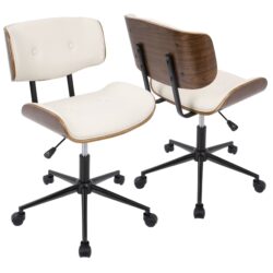 Lombardi - Mid-Century Modern Adjustable Office Chair With Swivel - Walnut / Cream