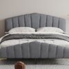 Queen Size Platform Bed With Thick, Stylish Stripe Decorated Bedboard And Elegant Leg - Gray - Image 16