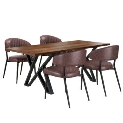 5 Pieces Contemporary Dining Set With Table - Brown / Black / Walnut