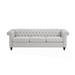 Chesterfield Style 3 Seater Sofa With Deep Button Tufting - Gray
