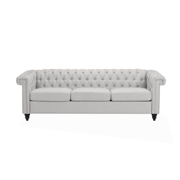 Chesterfield Style 3 Seater Sofa With Deep Button Tufting - Gray