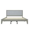 King Size Mid Century Solid Wood Platform Bed With Upholstered Headboard - Gray - Image 2