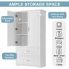 Tall Bathroom Storage Cabinet, With Two Doors And Drawers, Adjustable Shelf, MDF Board - White - Image 4