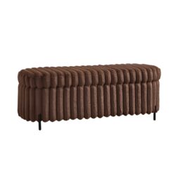 Contemporary Faux Fur Flip Top Storage Bench With - Black Metal Legs, Wide - Brown