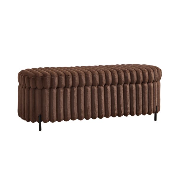 Contemporary Faux Fur Flip Top Storage Bench With - Black Metal Legs, Wide - Brown