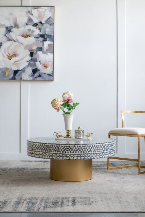 Unique Capiz Coffee Table & Pedestal Base - Multi