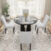 5 Piece Round Dining Table Set, Modern Dining Table And 4 Upholstered Chairs For Dining Room, Kitchen Room, Living Room - Beige / Black - Image 5