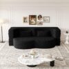 Modern Floor Sofa With 2 Pillows, Convertible Teddy Fabric Foam Filled Sleeper Sofa Bed, Full Size Folding Mattress For Living Room Guest Bed, Playroom, No Assembly Required - Black - Image 4