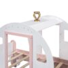 Twin Size Princess Carriage Bed With Crown, Platform Car Bed With Stair - White / Pink - Image 11