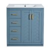 Bathroom Vanity With Ceramic Sink Combo, Frame Bathroom Storage Cabinet, Freestanding Vanity Set With 3 Drawers & Soft Closing Doors - Indigo - Image 9