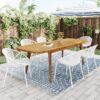 Modern Expandable Outdoor Dining Set With Stackable Chairs - White / Teak - Image 2