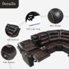 Manual Reclining Sectional Sofa Set L Shaped Symmetrical Motion Sofa Corner Couch Sets With Storage Boxes, 4 Cup Holders And LED Light Strip For Living Room - Black / Brown - Image 6