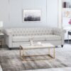 Chesterfield Style 3 Seater Sofa With Deep Button Tufting - Gray - Image 4