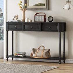 Console Table Sofa Table With Drawers For Entryway With Projecting Drawers And Long Shelf - Espresso