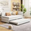 Twin Size Sofa Bed Upholstered Daybed With Trundle Frame No Box Spring Needed, Linen - Beige - Image 11
