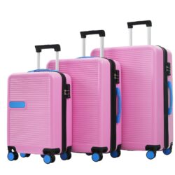 Hardshell Luggage Sets 3 Pieces Contrast Color Suitcase With Spinner Wheels And Tsa Lock 20" 24" 28" Available - Pink
