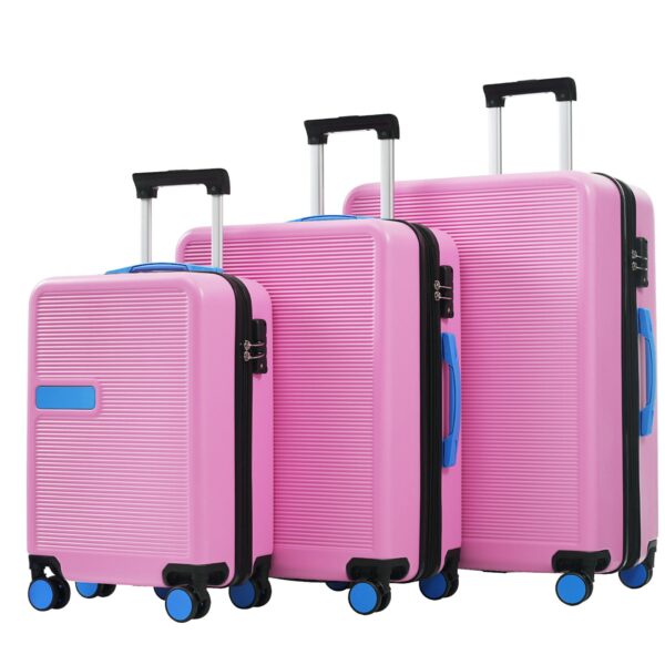 Hardshell Luggage Sets 3 Pieces Contrast Color Suitcase With Spinner Wheels And Tsa Lock 20" 24" 28" Available - Pink