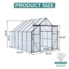 Double Door Polycarbonate Greenhouse Raised Base And Anchor Aluminum Heavy Duty Walk In Greenhouses For Outdoor, Backyard In All Season - Black - Image 4