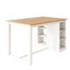 Solid Wood Farmhouse Counter Height Dining Table Set With 3 Tier Storage Shelves, Upholstered Dining Chairs For 4, 5 Piece - White - Image 14